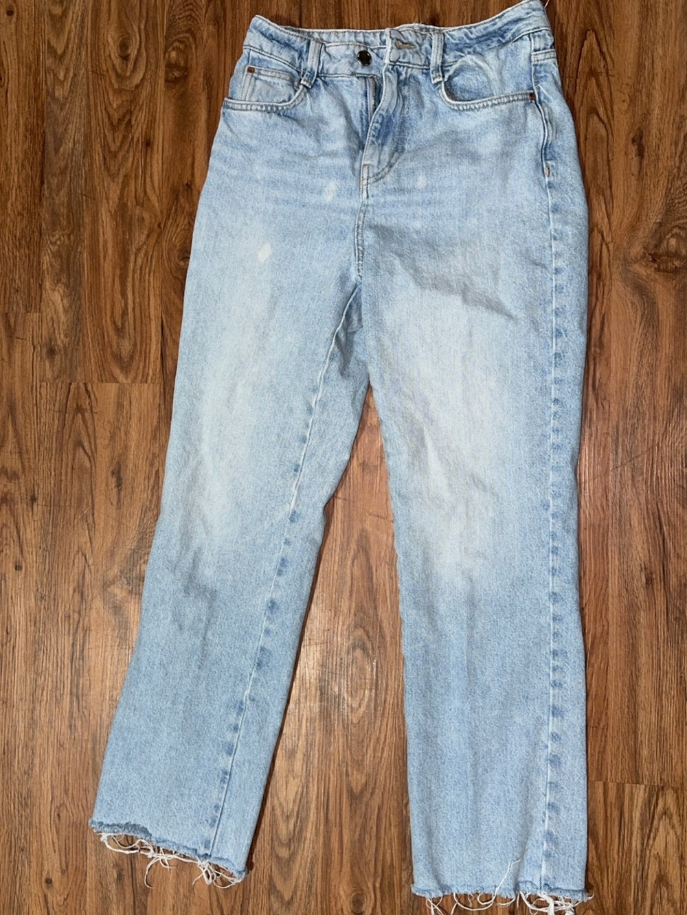 Zara Light Wash High-Waisted Raw Hem Straight Leg Jeans - Size 4